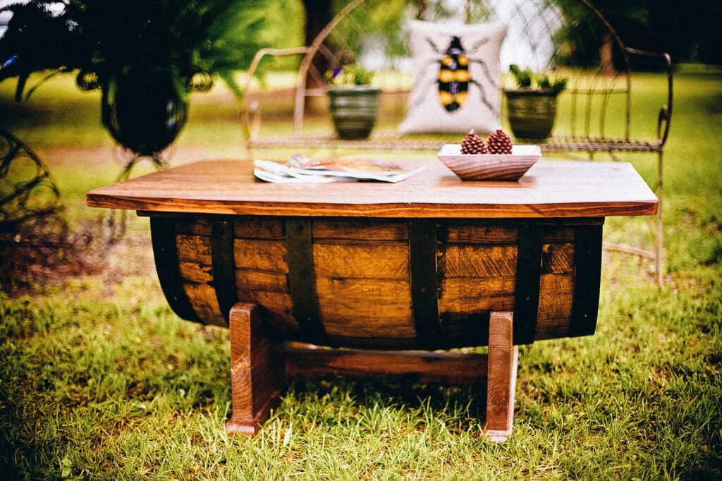 handmade wooden furniture - table with rustic barrel base