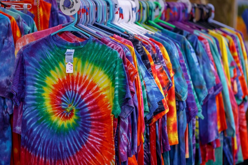 tie dye shirts for sale on rack